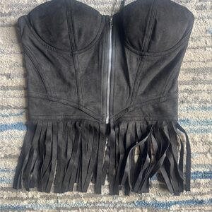 Black Fringe Bustier Top